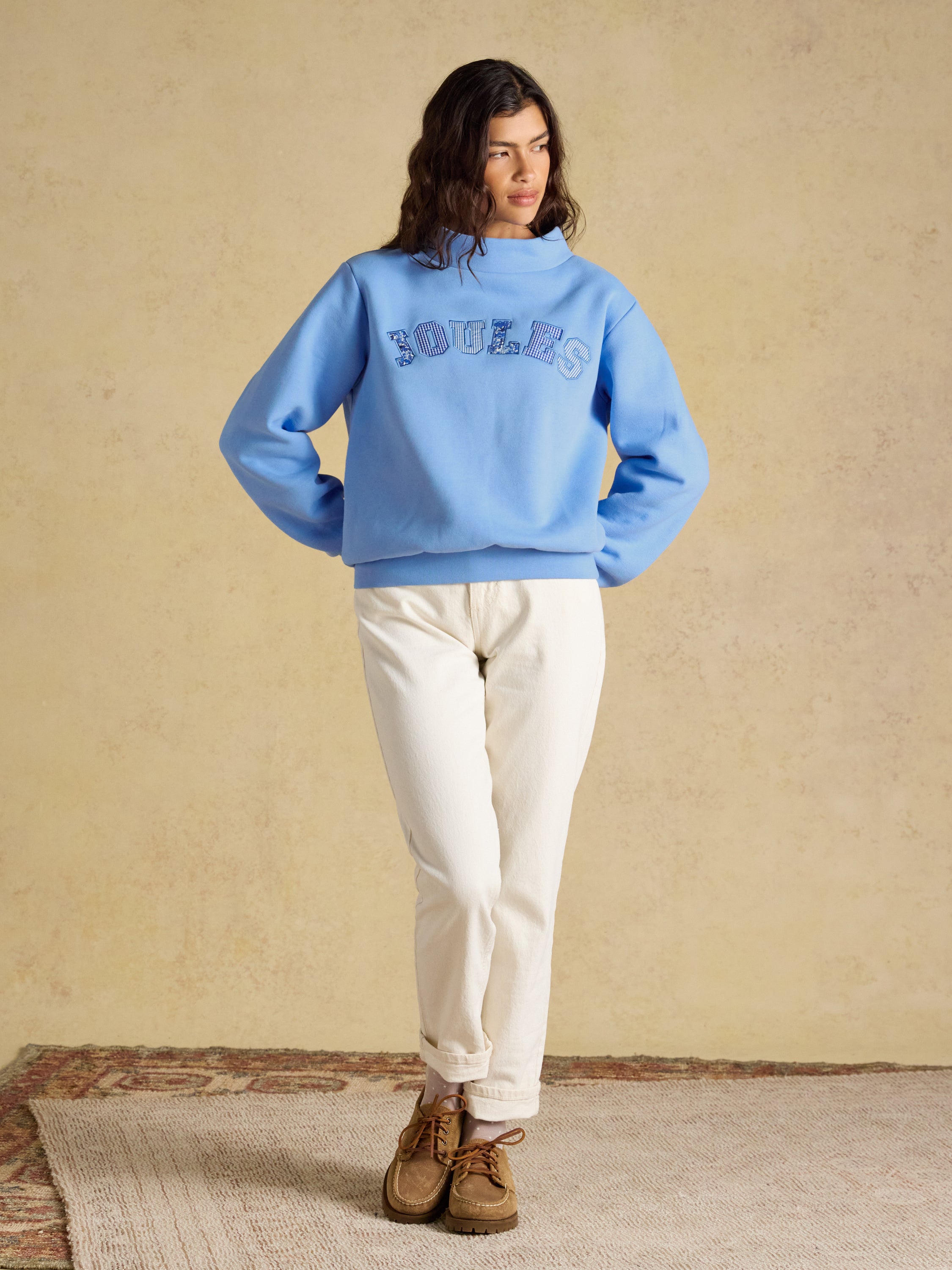 Joules Prep Sweat Blue Patchwork Top