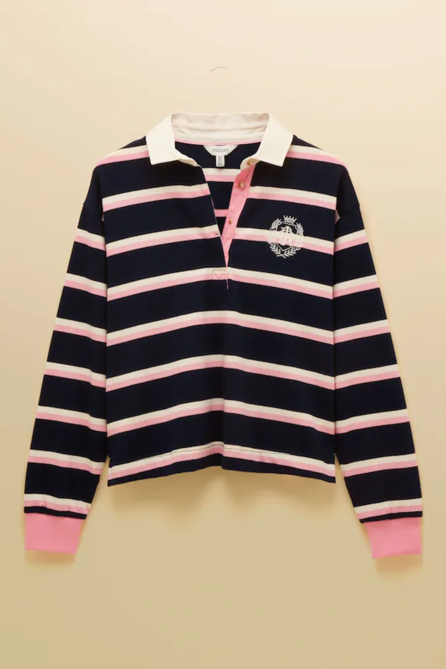 Joules W30854 Lara Rugby Shirt – Navy / Pink Stripe by Joules, shop Joules at Dotique for stylish rugby shirts.