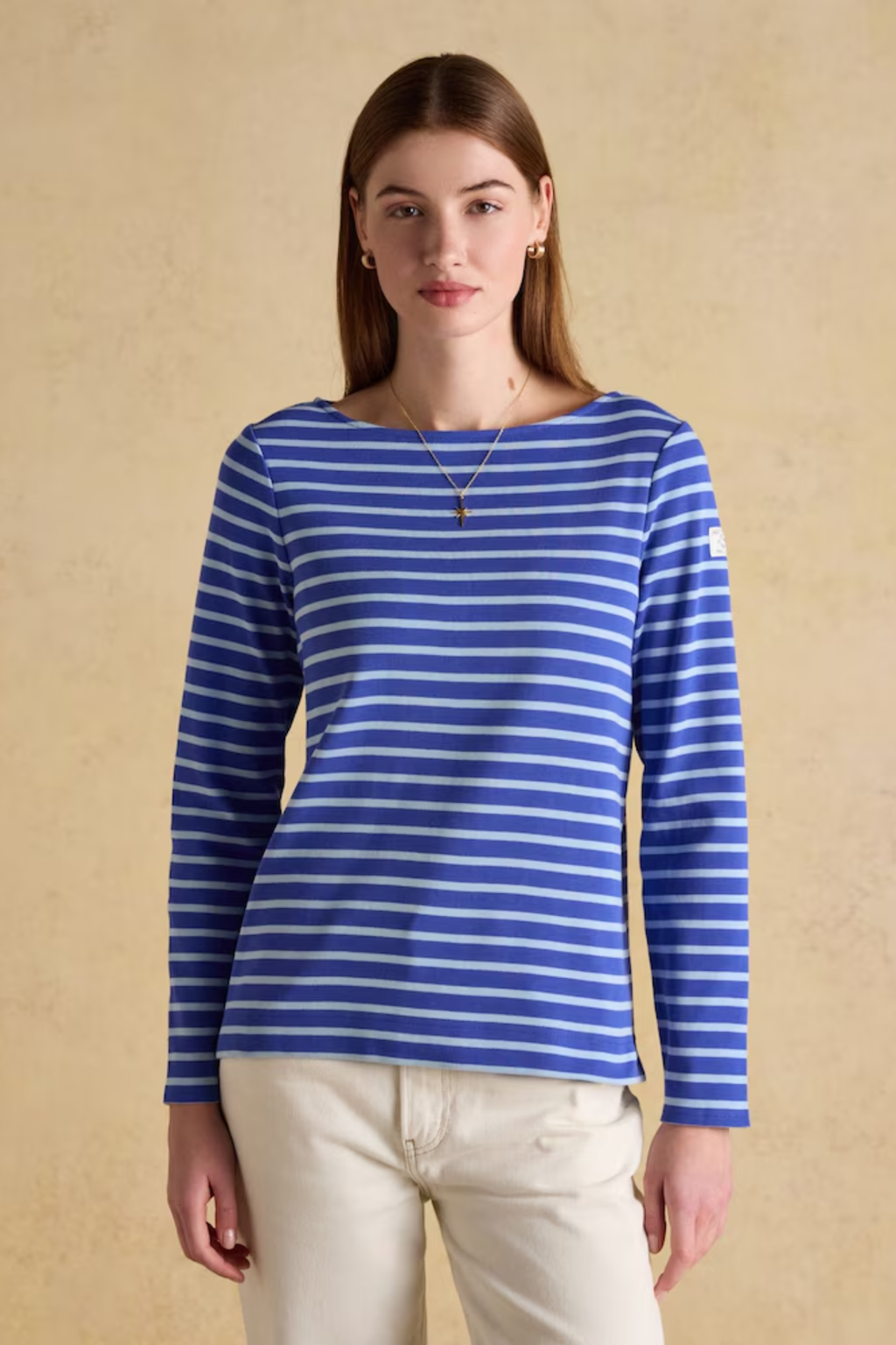 Joules Harbour Dark Blue/Sky Blue Boat Neck Long Sleeve Breton Stripe Top. Shop Joules at Dotique.
