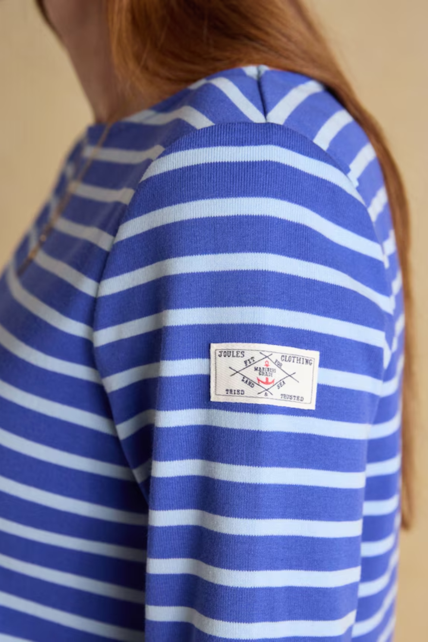 Joules Harbour Dark Blue/Sky Blue Boat Neck Long Sleeve Breton Stripe Top. Shop Joules at Dotique.
