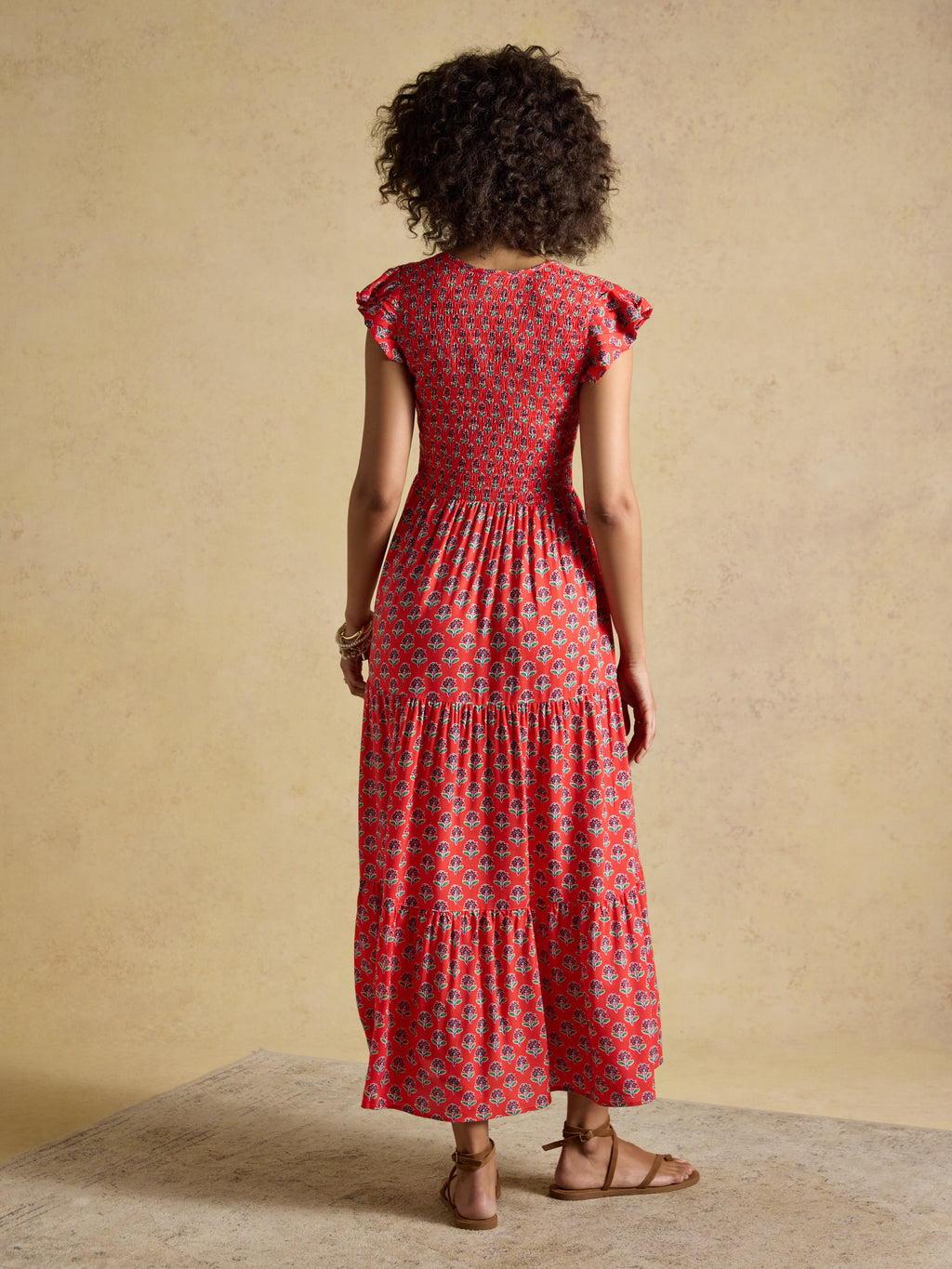 Joules W70259 Esme Shirred Midi Dress Cayenne