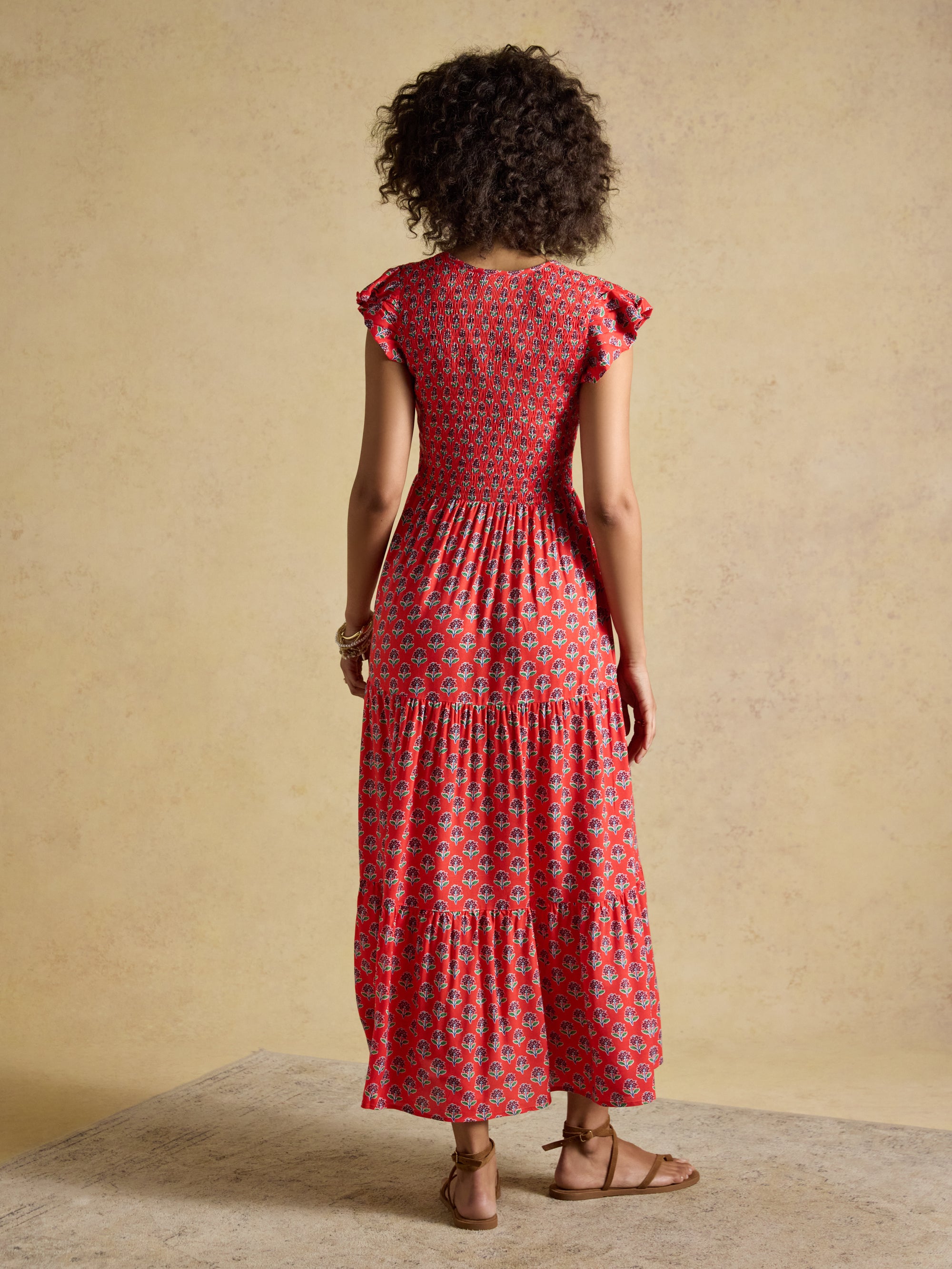 Joules W70259 Esme Shirred Midi Dress Cayenne
