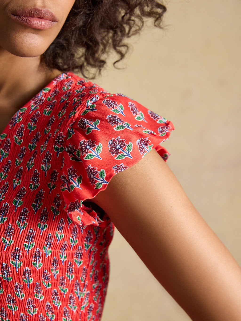 Joules W70259 Esme Shirred Midi Dress Cayenne