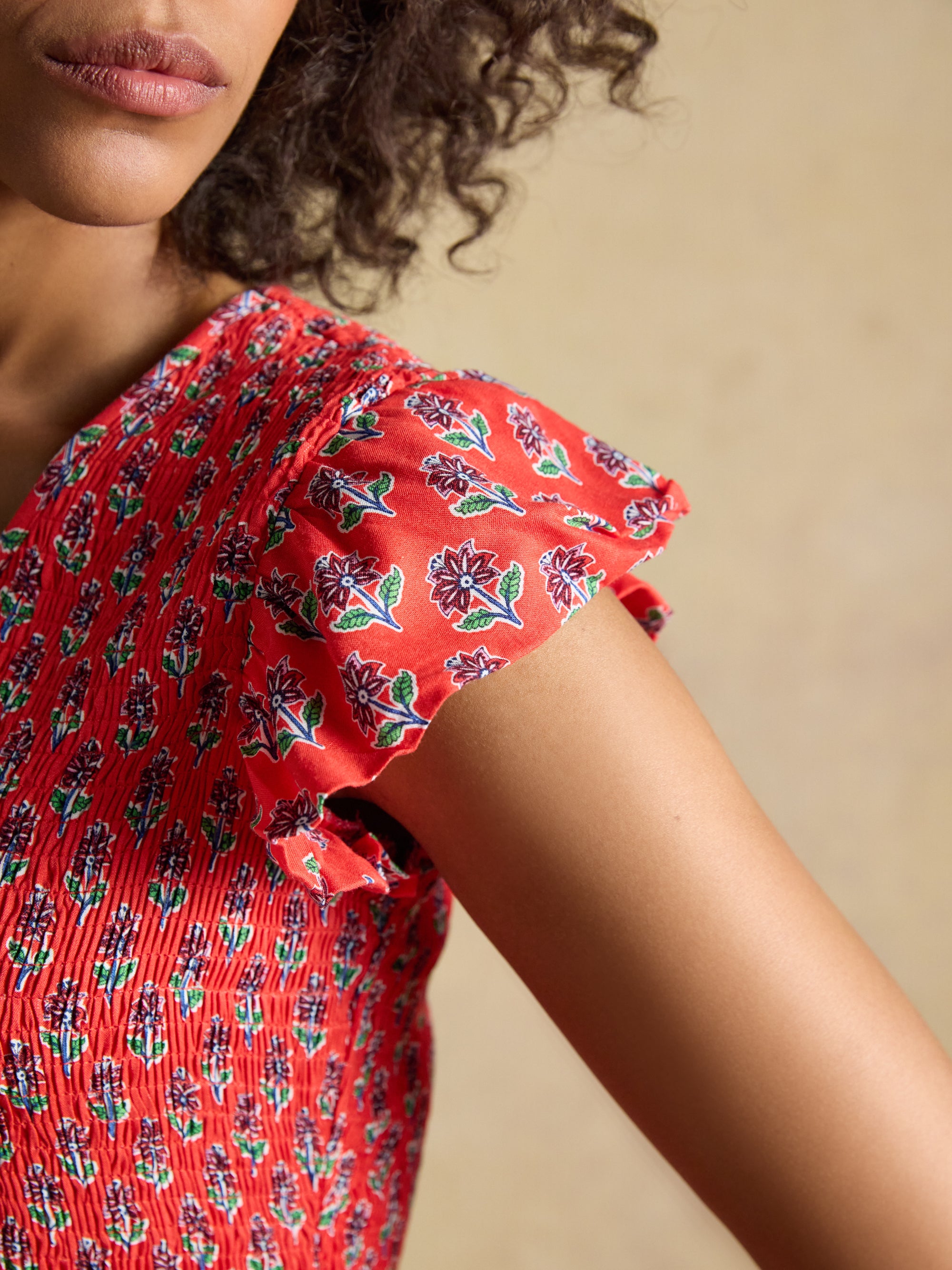 Joules W70259 Esme Shirred Midi Dress Cayenne