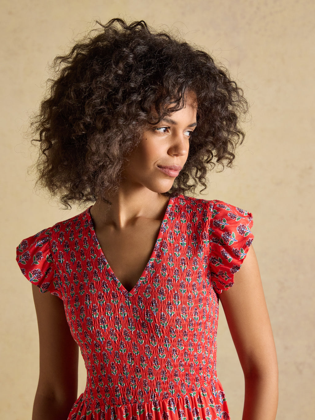 Joules W70259 Esme Shirred Midi Dress Cayenne