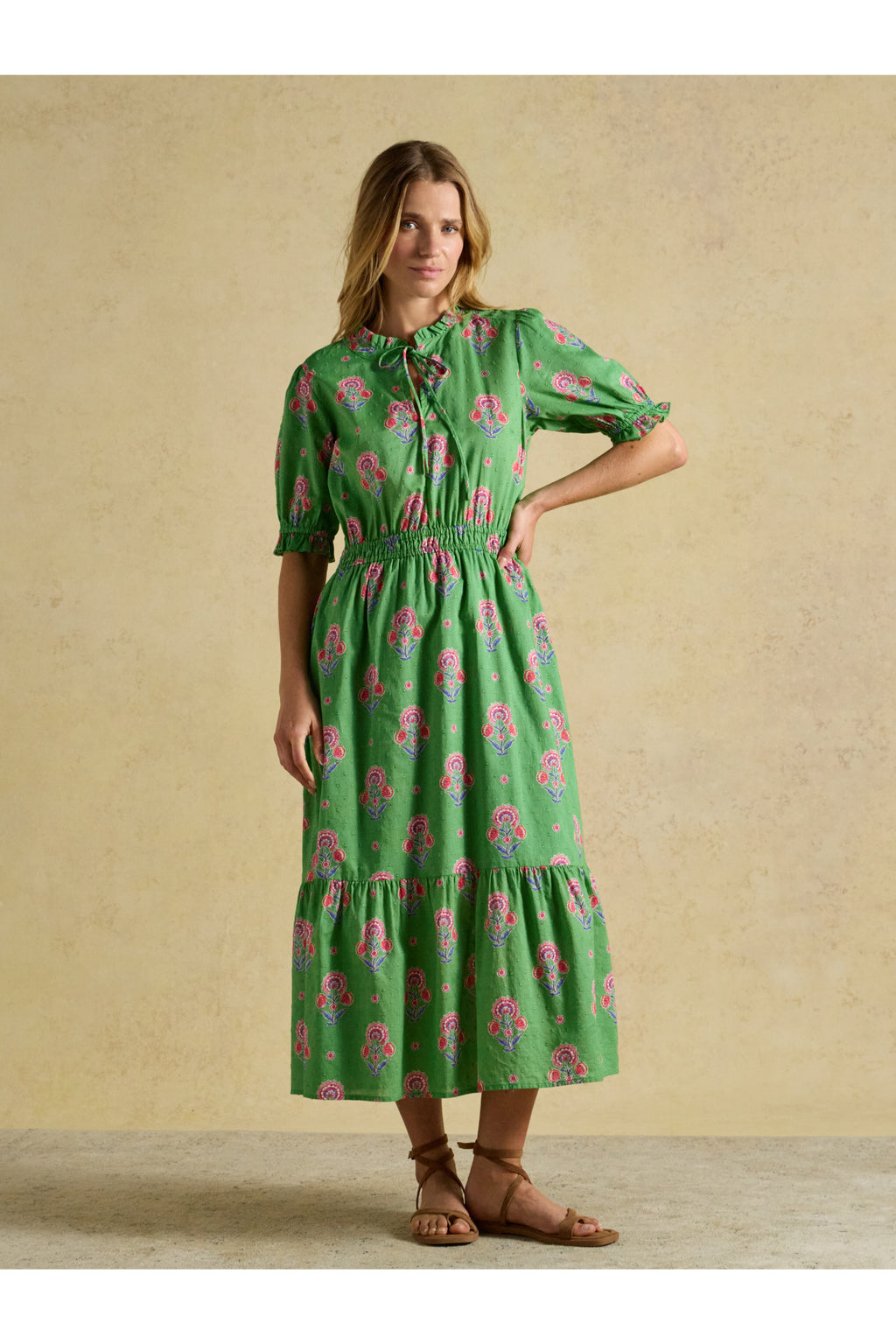 Joules W70263 Larissa Green Pink Midi Dress