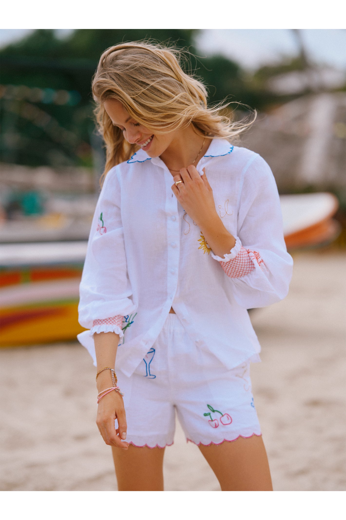 Joules W75943 Embroidered White Linen Shorts