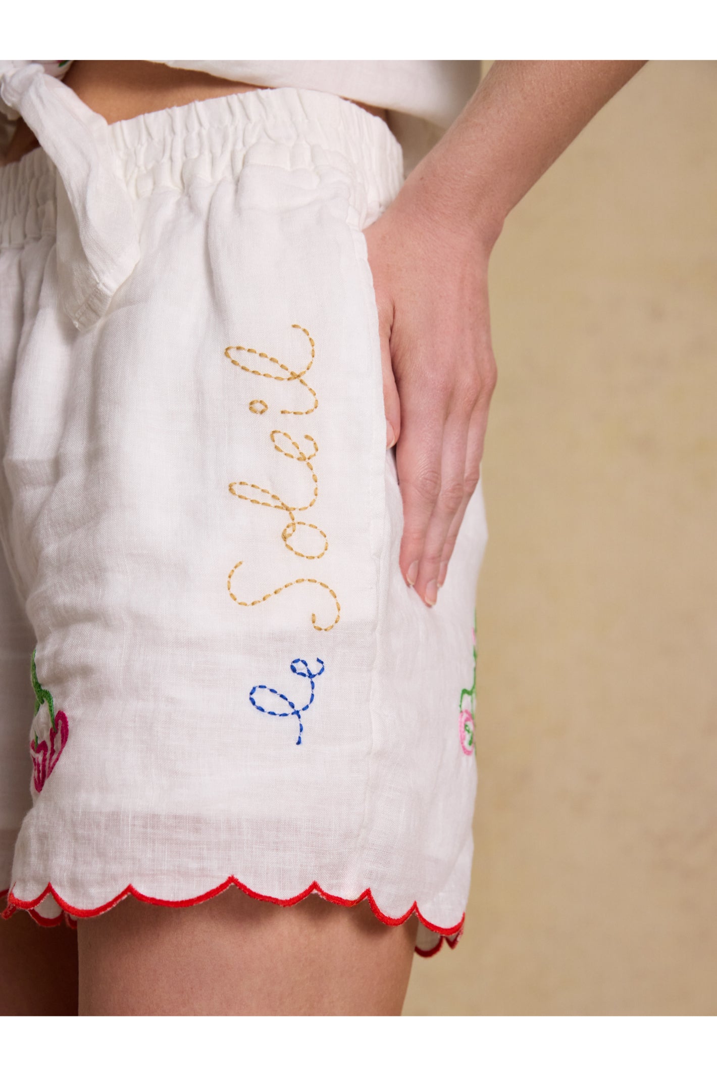 Joules W75943 Embroidered White Linen Shorts