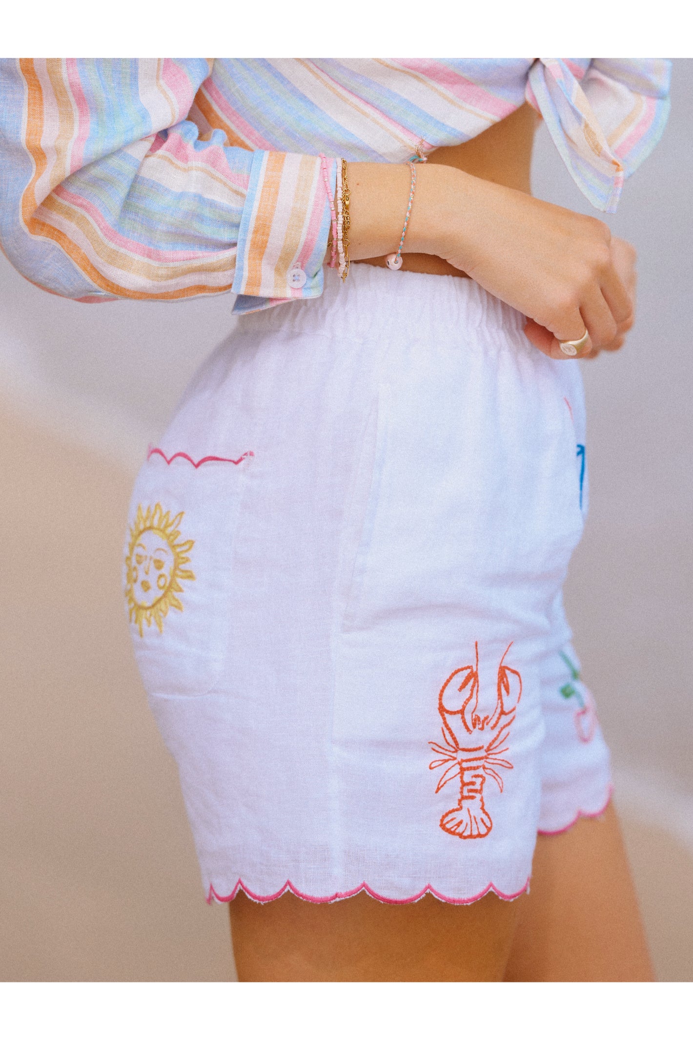 Joules W75943 Embroidered White Linen Shorts