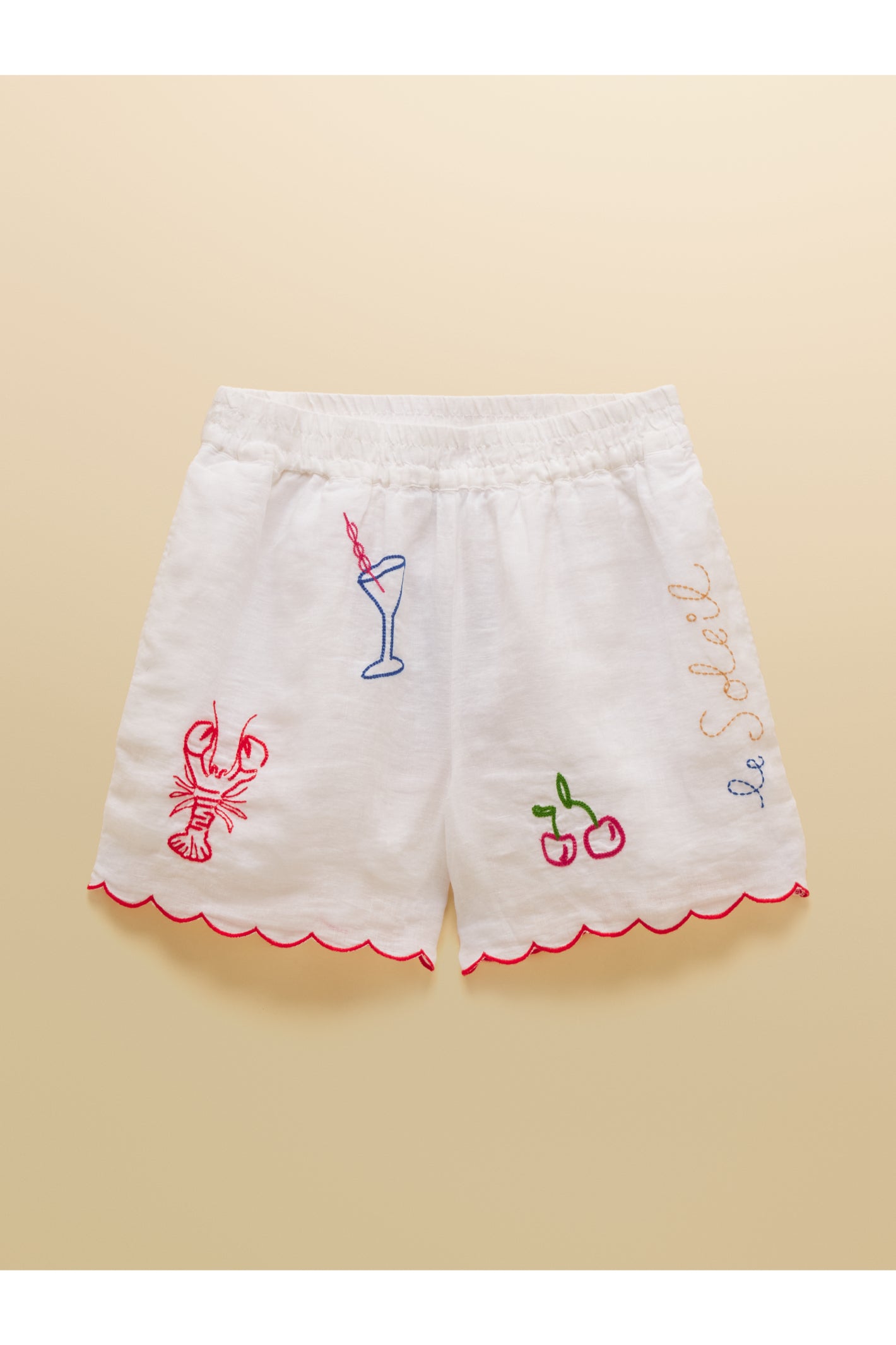 Joules W75943 Embroidered White Linen Shorts