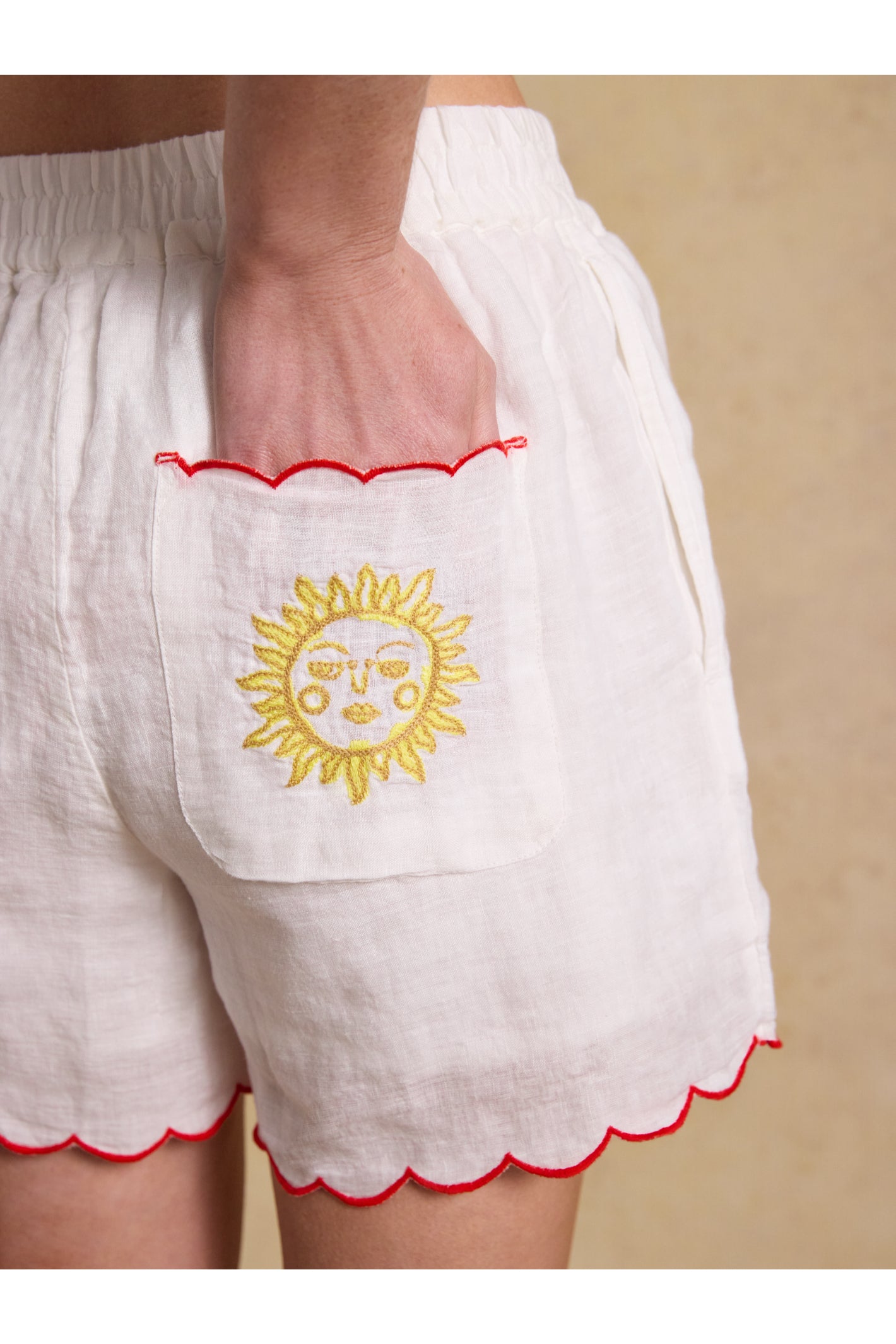 Joules W75943 Embroidered White Linen Shorts