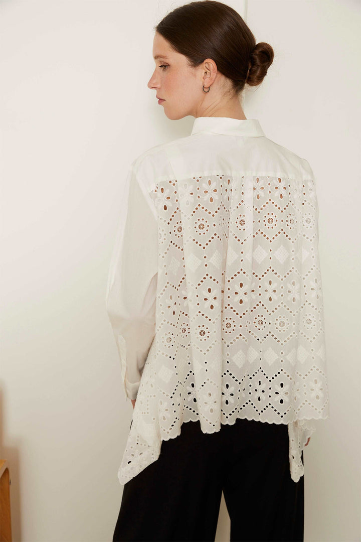 Jovonna Arja White Broderie Anglaise Back Shirt - Dotique