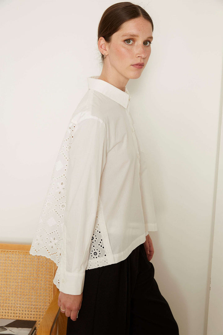 Jovonna Arja White Broderie Anglaise Back Shirt - Dotique