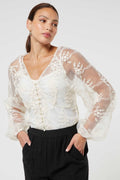 Jovonna Contessa Beige Lace V Neck Neck Blouse with Cami - Dotique - Jovonna