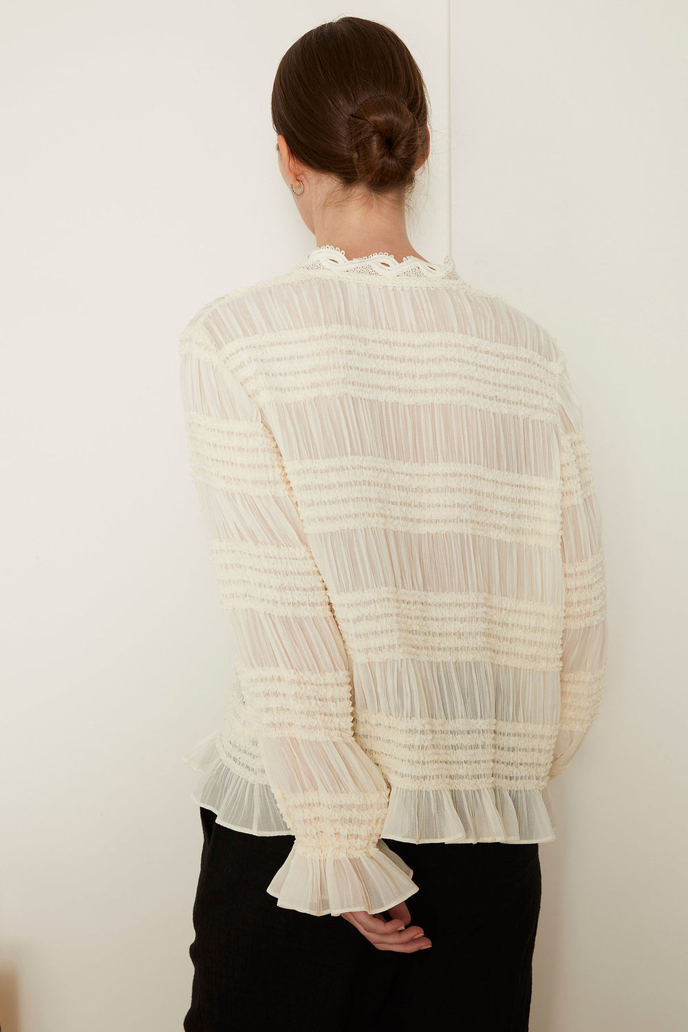 Jovonna Hilla Cream Gathered Striped Sheer Blouse - Dotique