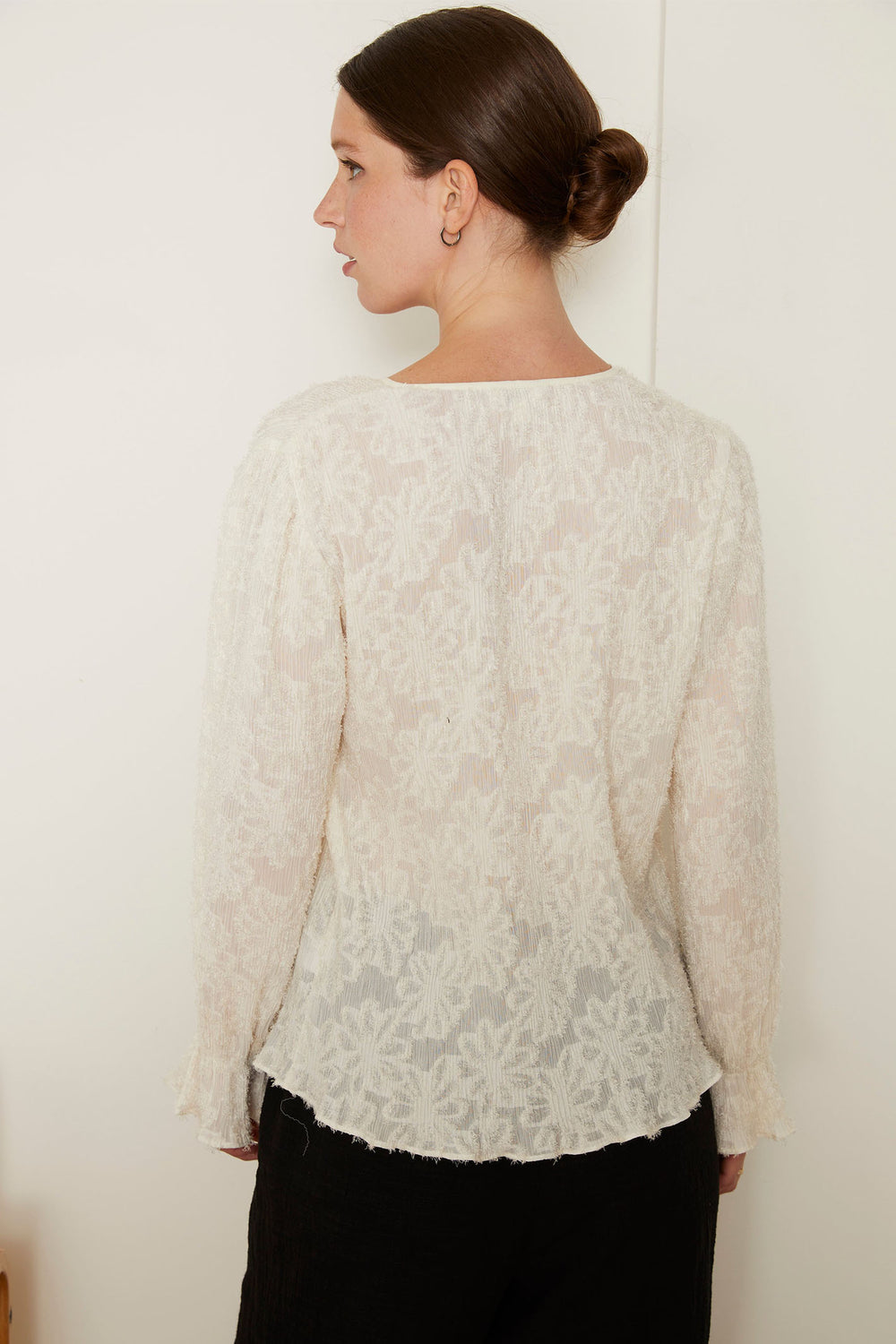 Jovonna Kielo Cream Embroidery Flower Tie Neck Blouse - Dotique