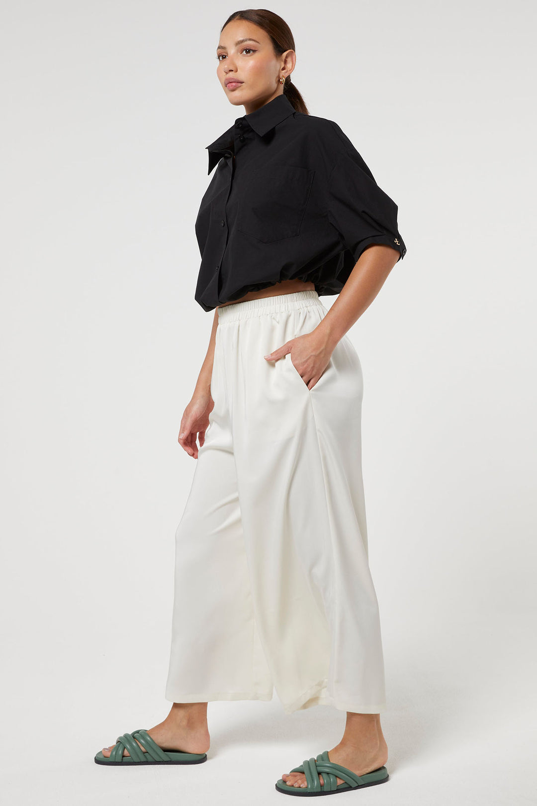 Jovonna Nerissa Cream Pull-On Culotte Style Trousers - Dotique