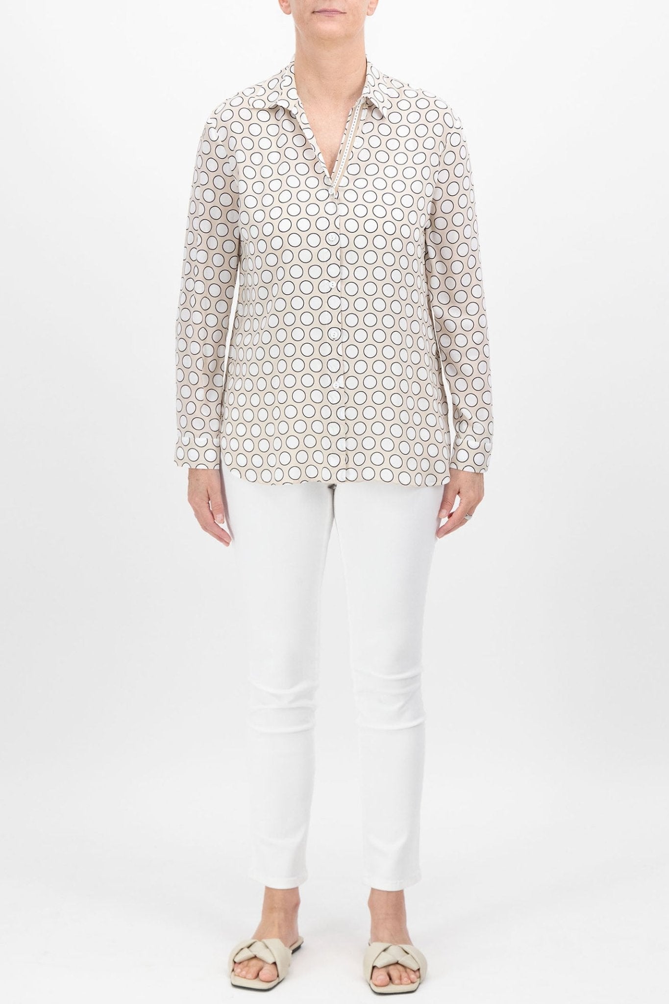 Just White J4287 055 Beige Druck Circle Print Blouse - Dotique