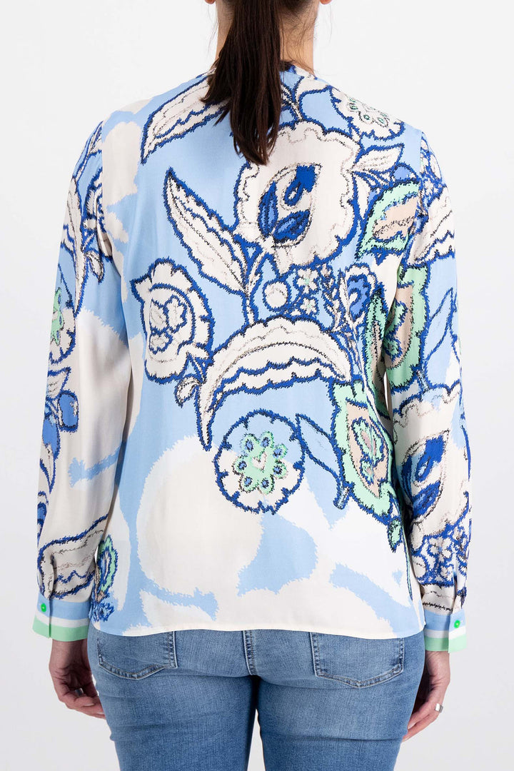 Just White Y4015 425 Blue Druck Print Long Sleeve Blouse - Dotique