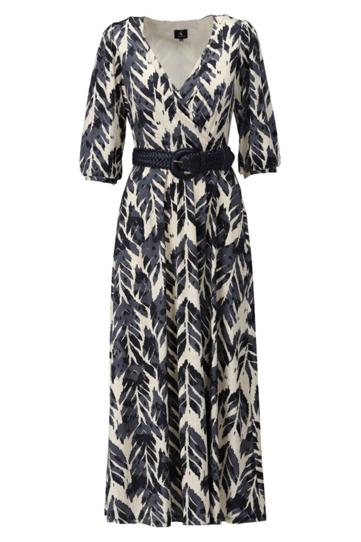 K Design A101 P907 Navy/Cream Maxi Dress with Belt - Dotique - K - Design