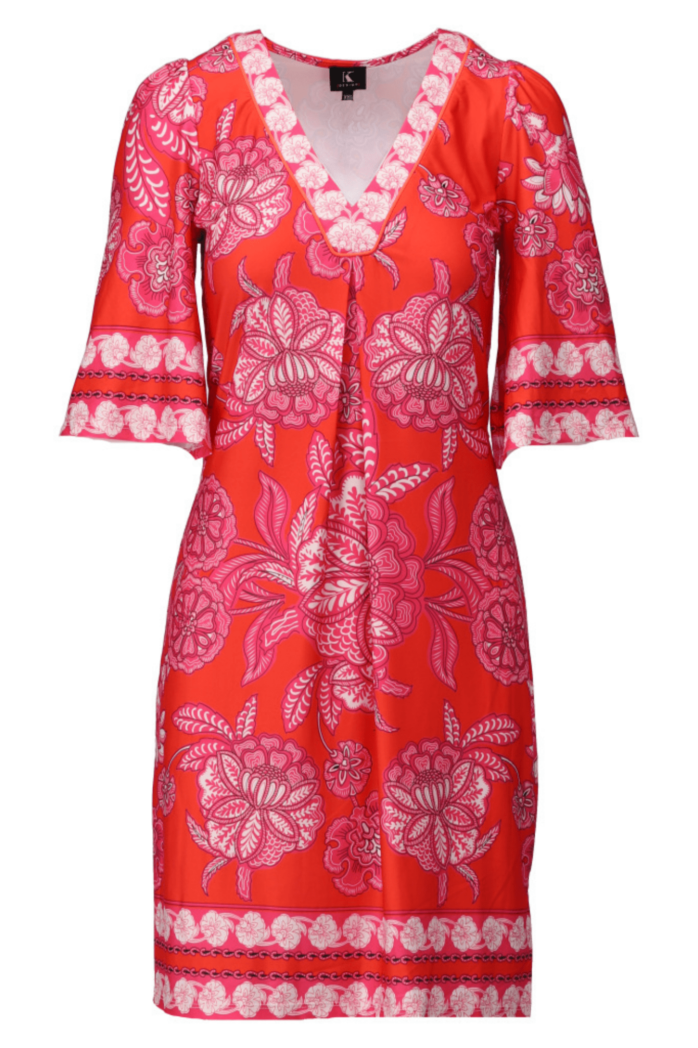 K Design A117 P919 V neck Red Dress with Design - Dotique - K - Design