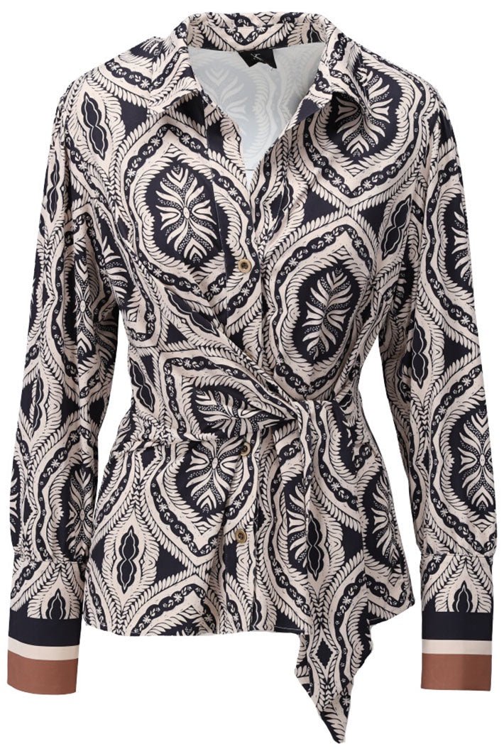 K - Design Blouse Cream Print Wrap Tie Front Z320 (P888) - Dotique - K - Design