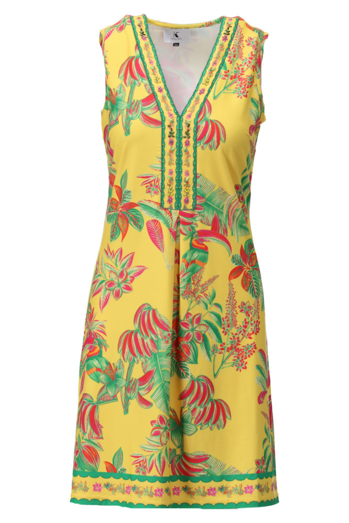 K Design C400 Tropical Yellow Sleeveless Midi Dress (P138)