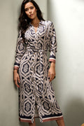 K-Design Shirt Dress Cream Print Wrap Tie Waist Z377 (P888) - Dotique