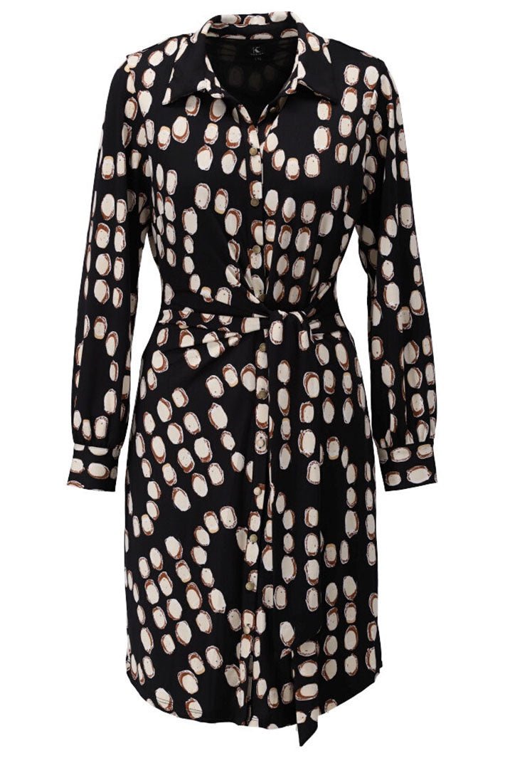 K - Design Shirt Dress Tie Waist Black Z111 (P819) - Dotique - K - Design