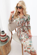 K-Design Y112 Beige Print Maxi Shirt Dress With Belt - Dotique