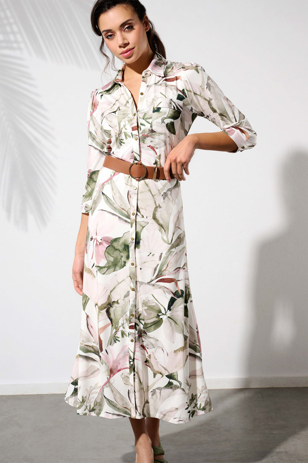 K-Design Y130 Off White Flower Print Shirt Dress & Belt - Dotique