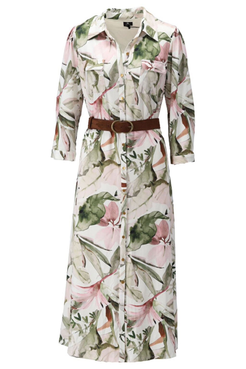 K-Design Y130 Off White Flower Print Shirt Dress & Belt - Dotique