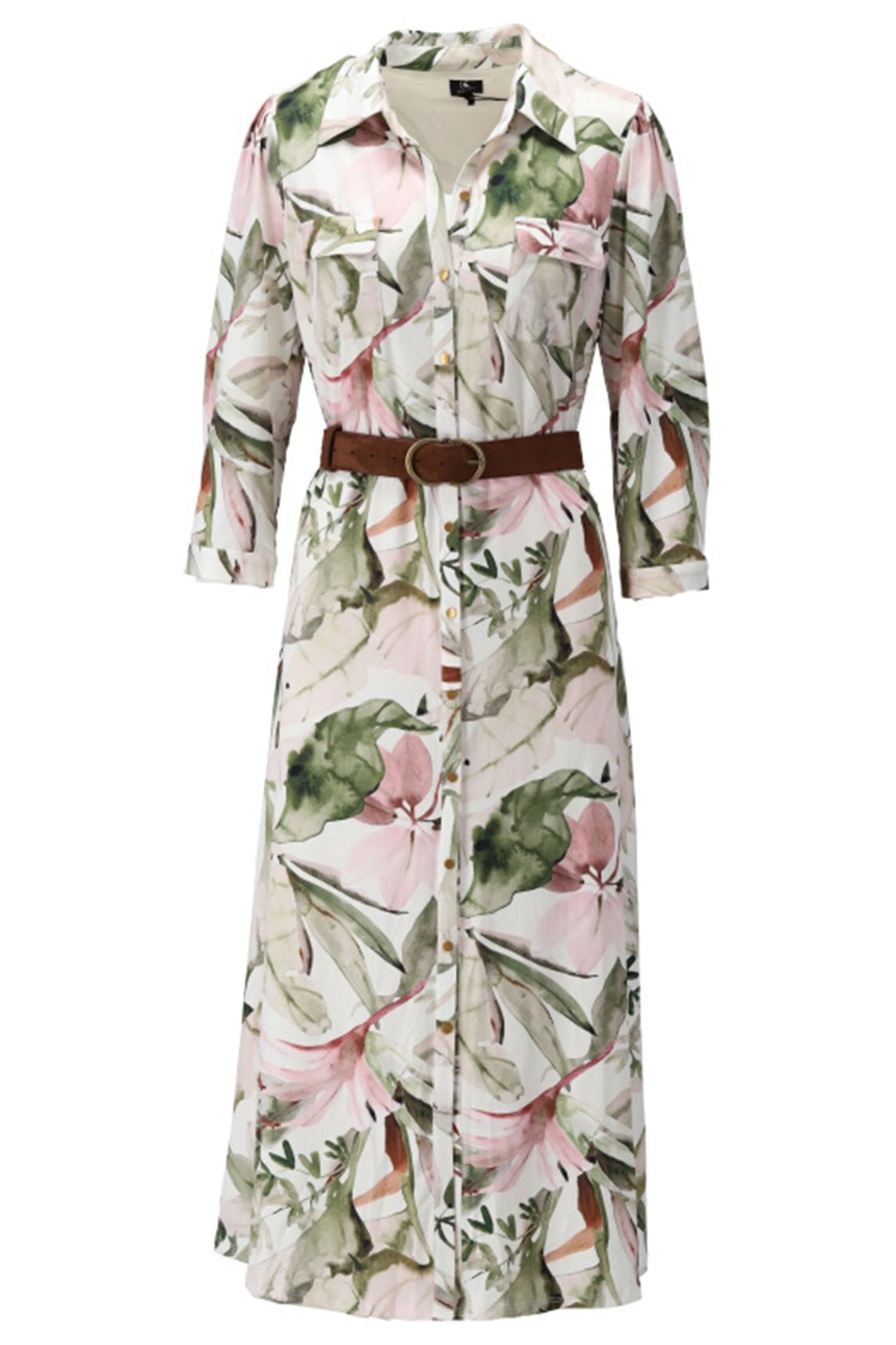K-Design Y130 Off White Flower Print Shirt Dress & Belt - Dotique