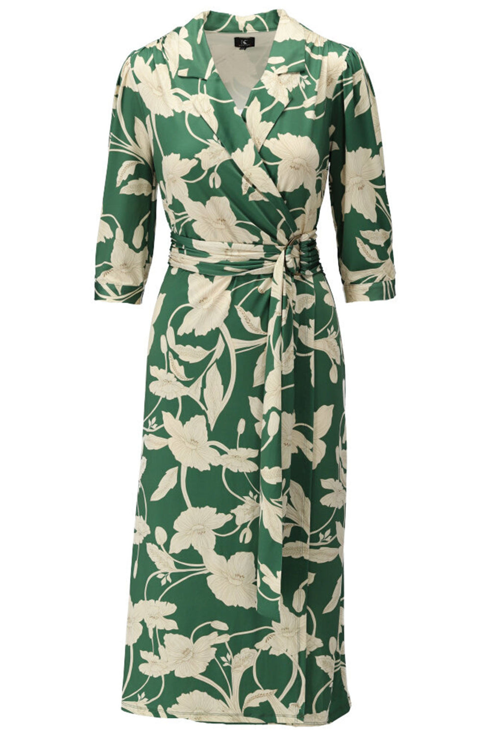 K-Design Y131 Green Flower Print Wrap Dress - Dotique
