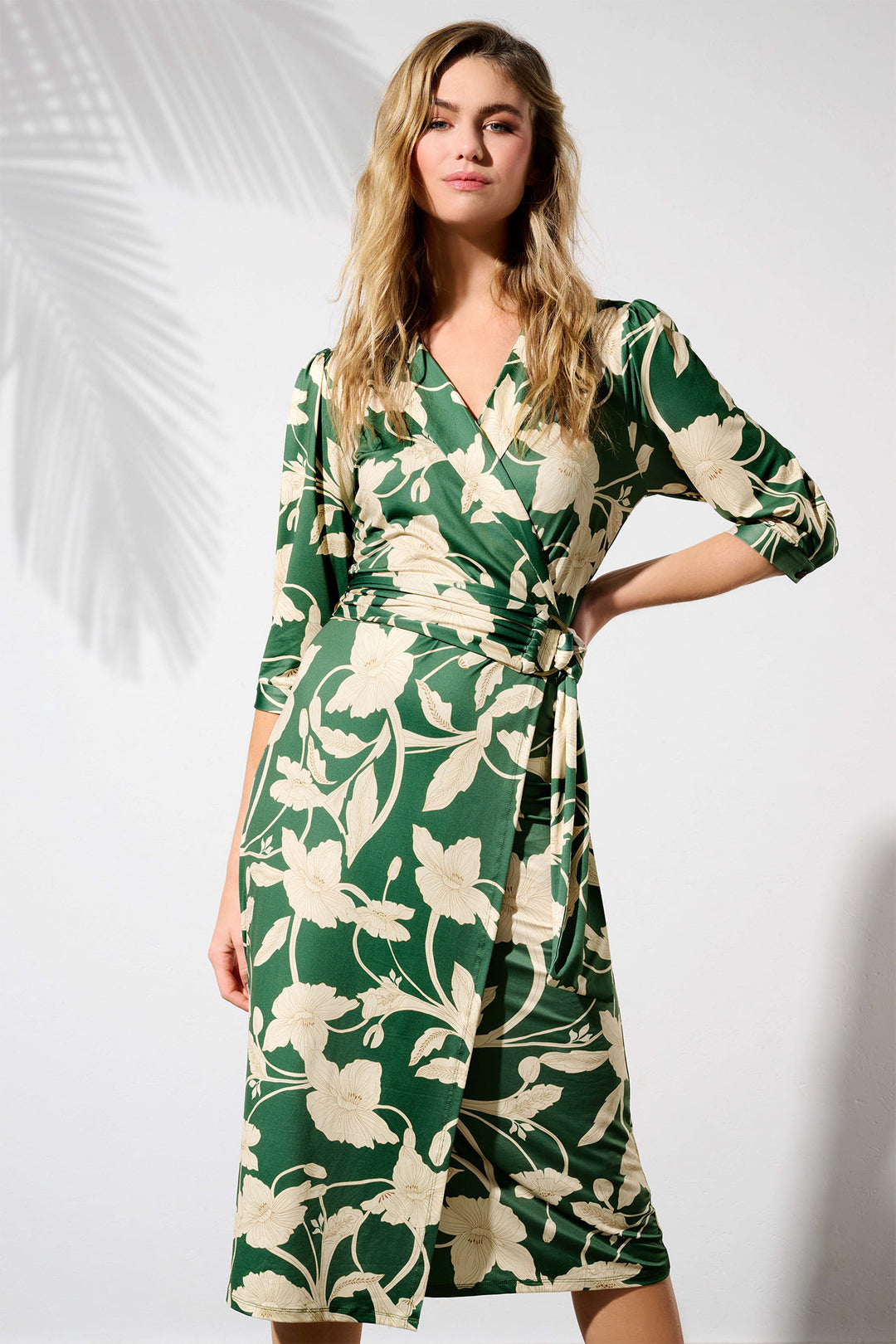 K-Design Y131 Green Flower Print Wrap Dress - Dotique