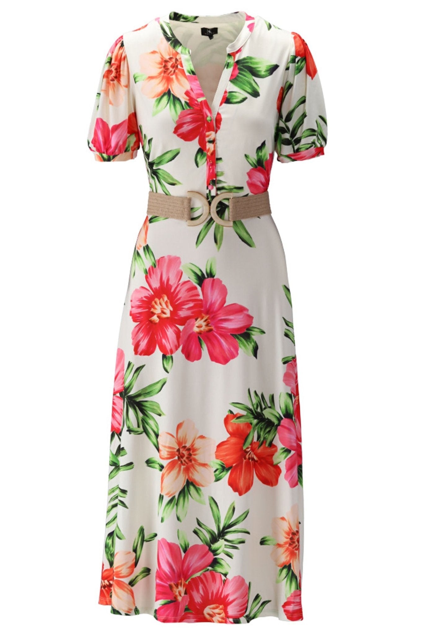 K-Design Y138 White Macro Flower Print Maxi Dress & Belt - Dotique