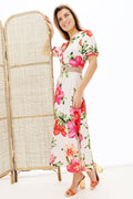 K-Design Y138 White Macro Flower Print Maxi Dress & Belt - Dotique