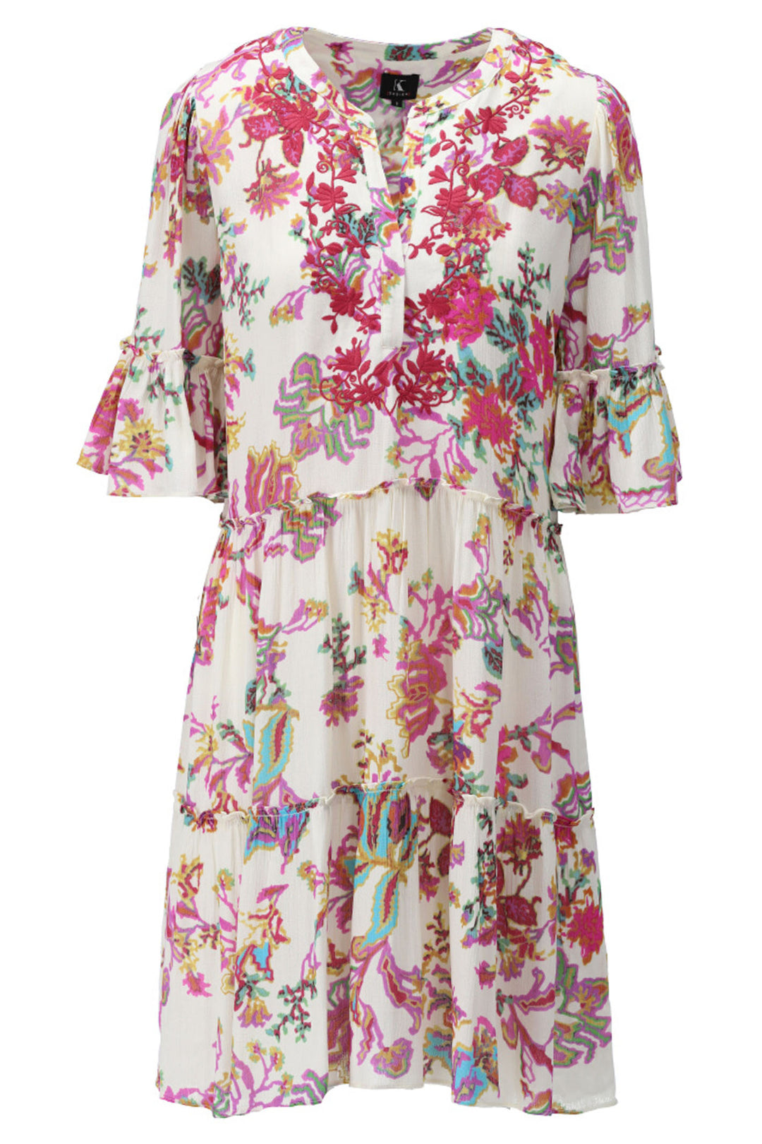 K-Design Y710 Pink Flower Print Boho Volant Dress - Dotique