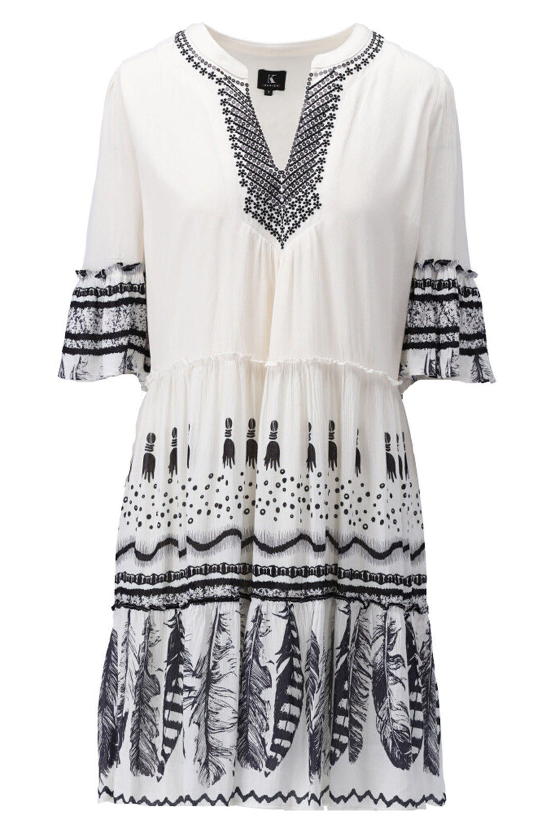 K-Design Y711 White Print Boho Vollant Dress - Dotique