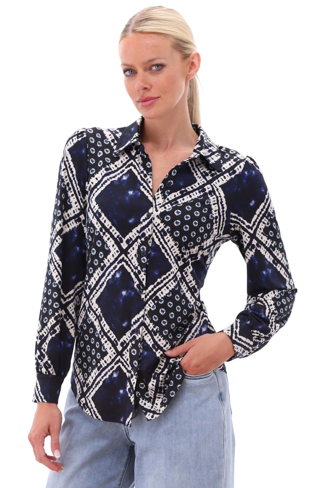 K-Design Z375 P886 Navy Print Blouse - Dotique