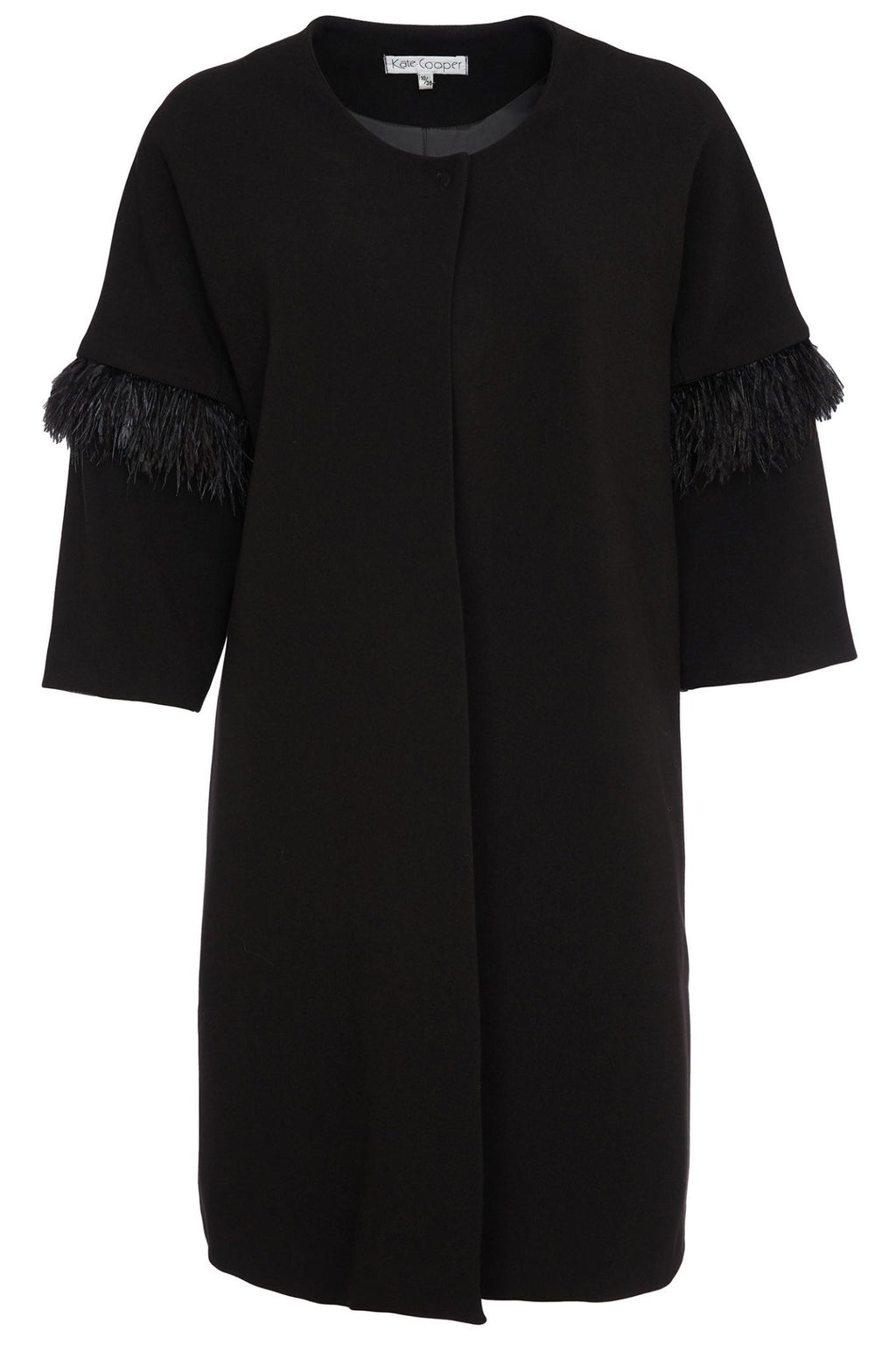 Kate Cooper 164 Black Coat Feather Trim Sleeve - Dotique
