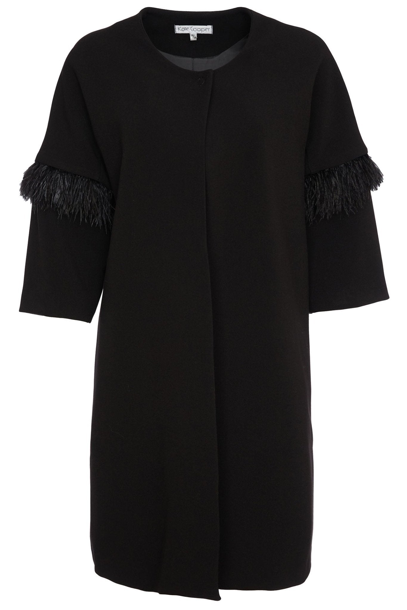 Kate Cooper 164 Black Coat Feather Trim Sleeve - Dotique