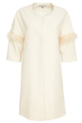 Kate Cooper 164 Linen Cream Coat with Feather Trim Sleeve - Dotique