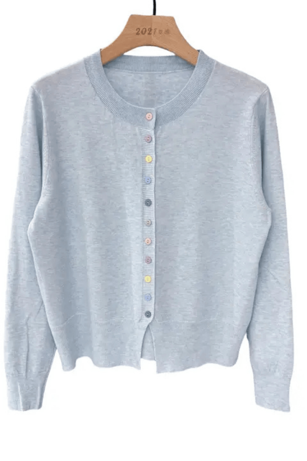 Last True Angel Fine Knit Cardigan with Multicoloured Buttons Blue