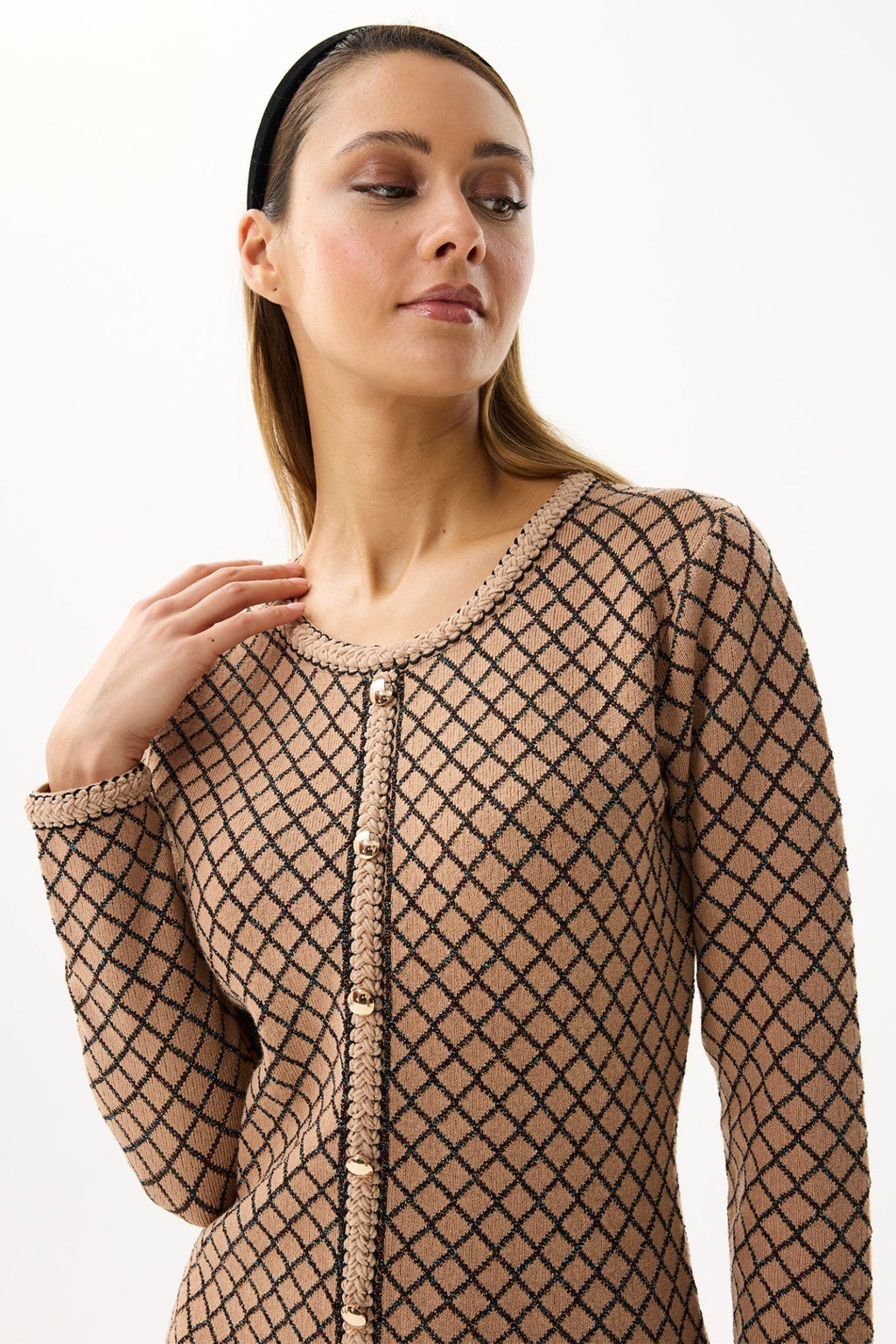 Leo and Ugo AWR194 Beige Diamond Pattern Knit Dress - Dotique - Leo & Ugo