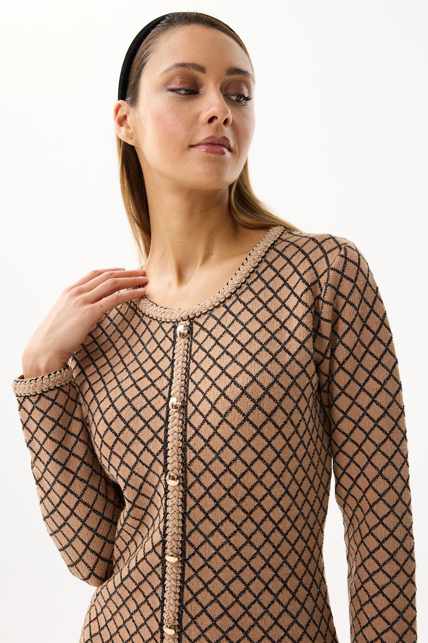 Leo and Ugo AWR194 Beige Diamond Pattern Knit Dress - Dotique - Leo & Ugo