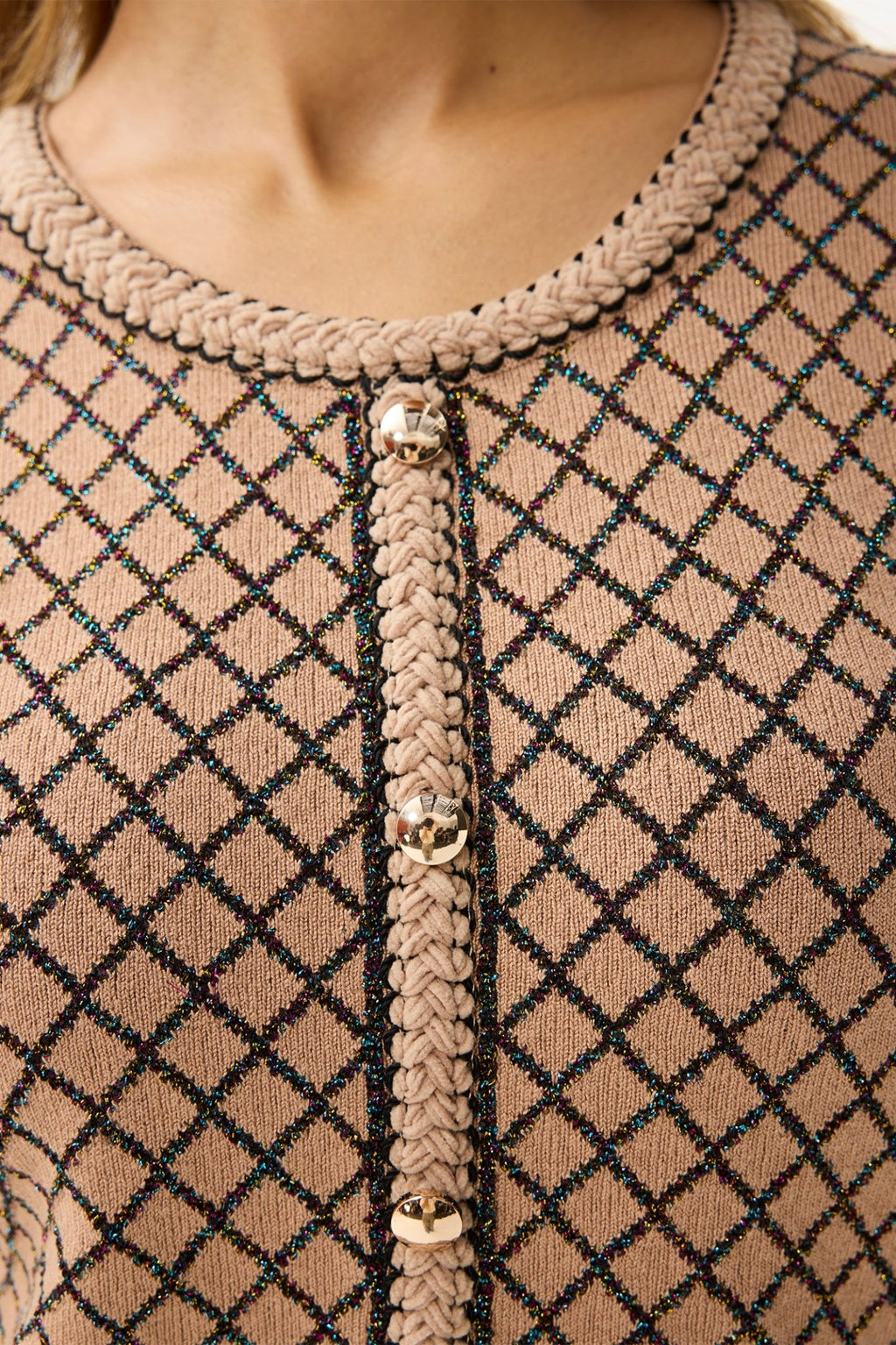 Leo and Ugo AWR194 Beige Diamond Pattern Knit Dress - Dotique - Leo & Ugo