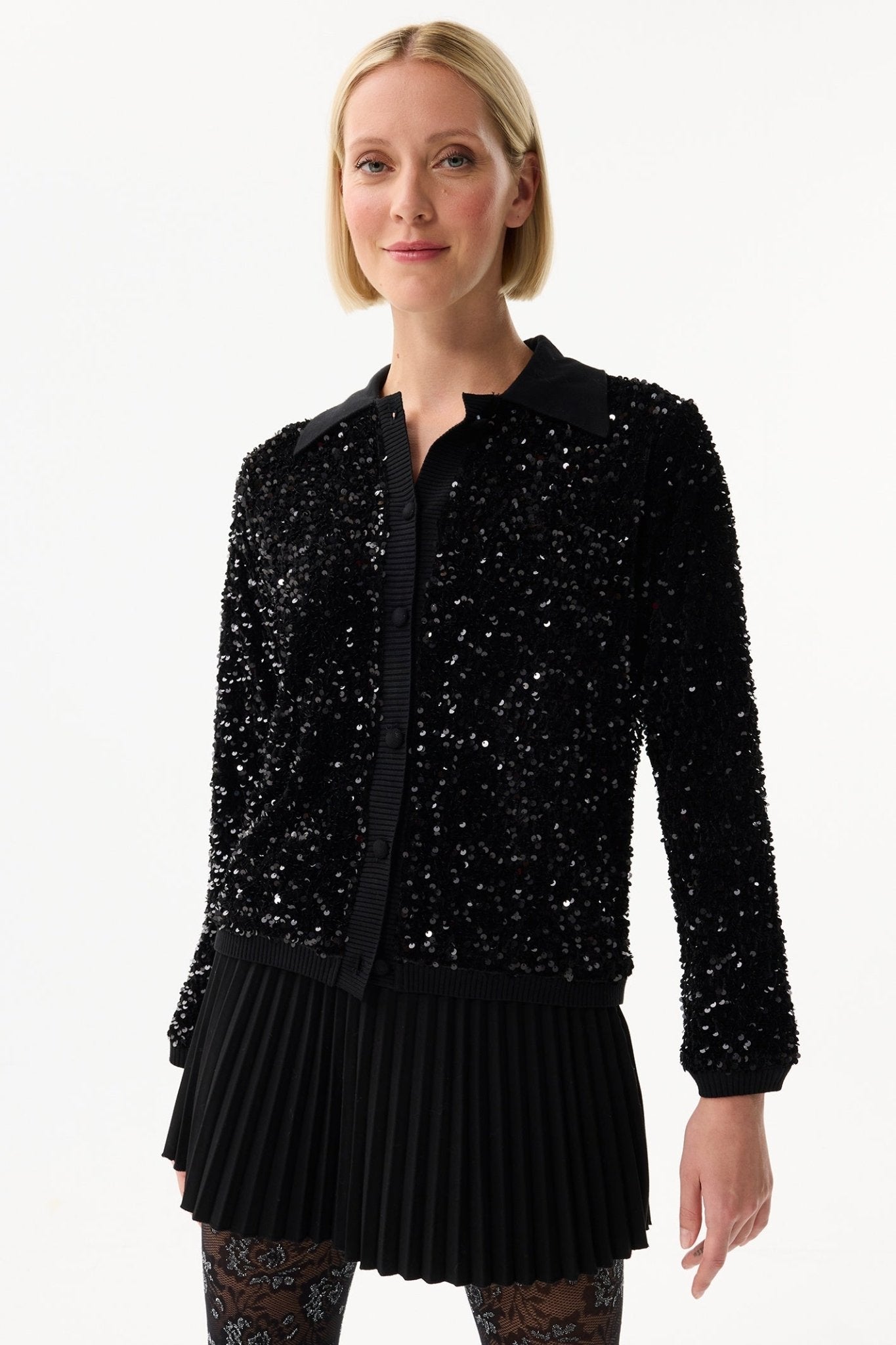 Leo and Ugo BW314 Black Sequin Cardigan Jacket - Dotique - Leo & Ugo