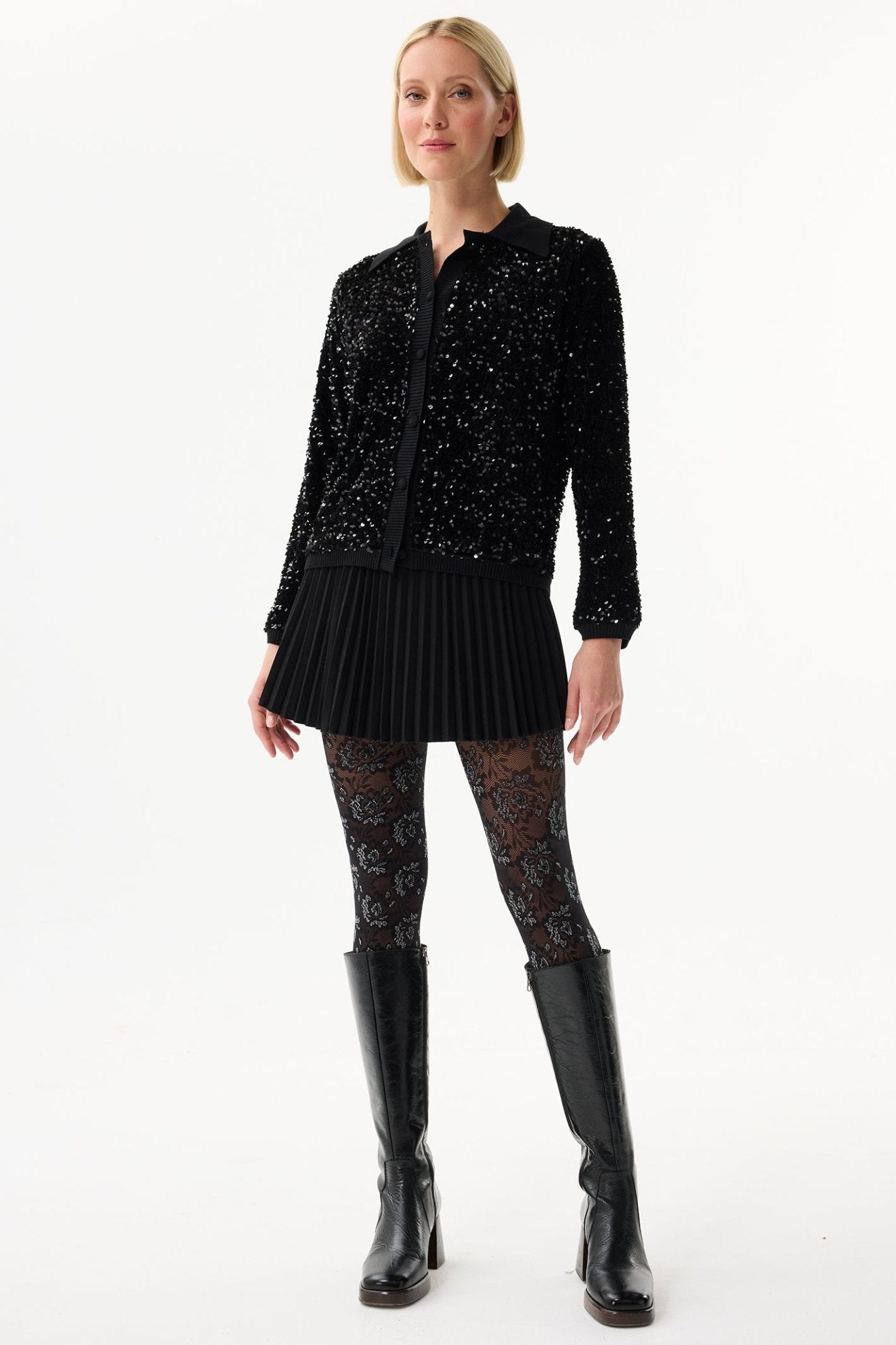 Leo and Ugo BW314 Black Sequin Cardigan Jacket - Dotique - Leo & Ugo