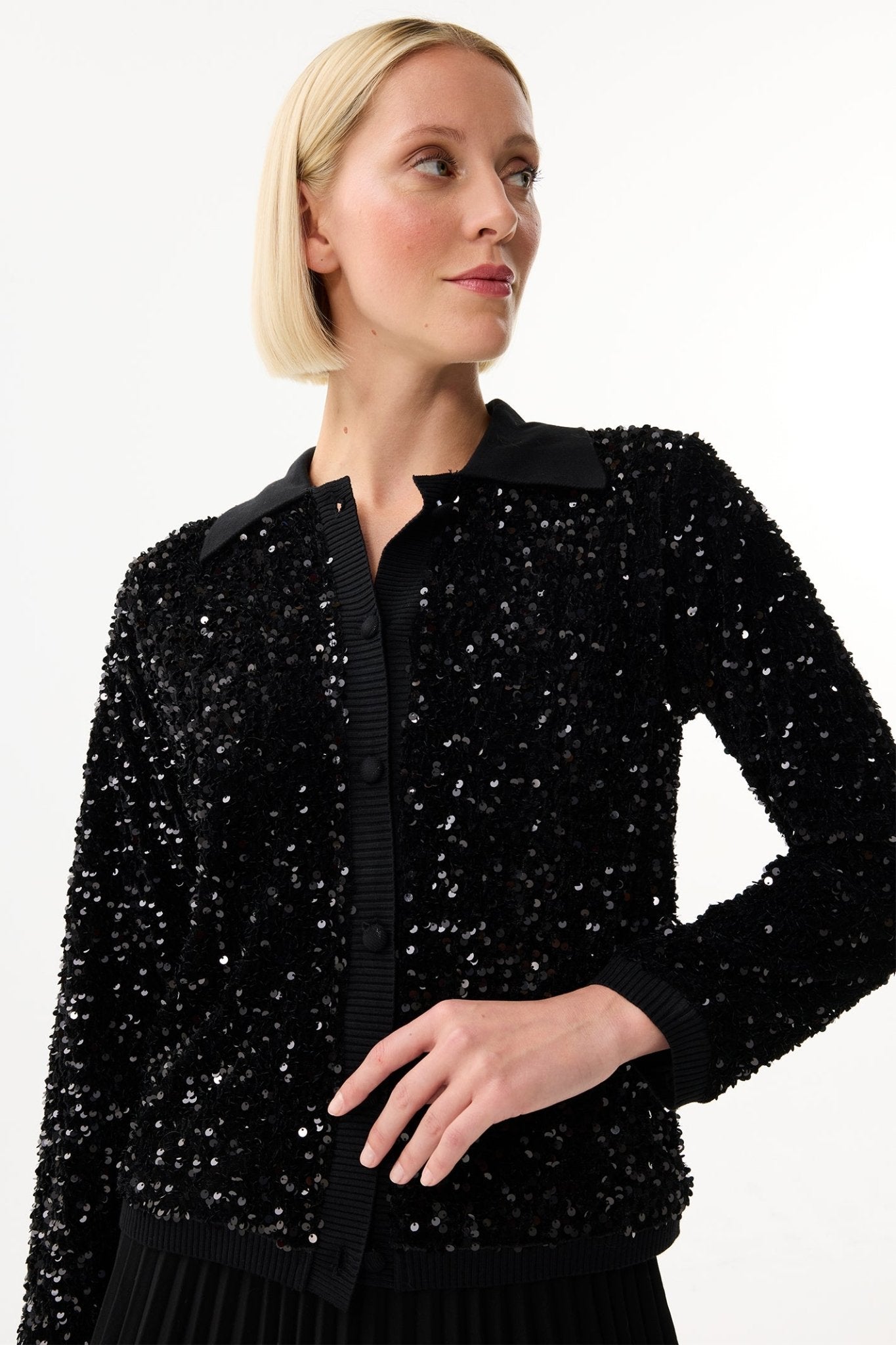 Leo and Ugo BW314 Black Sequin Cardigan Jacket - Dotique - Leo & Ugo
